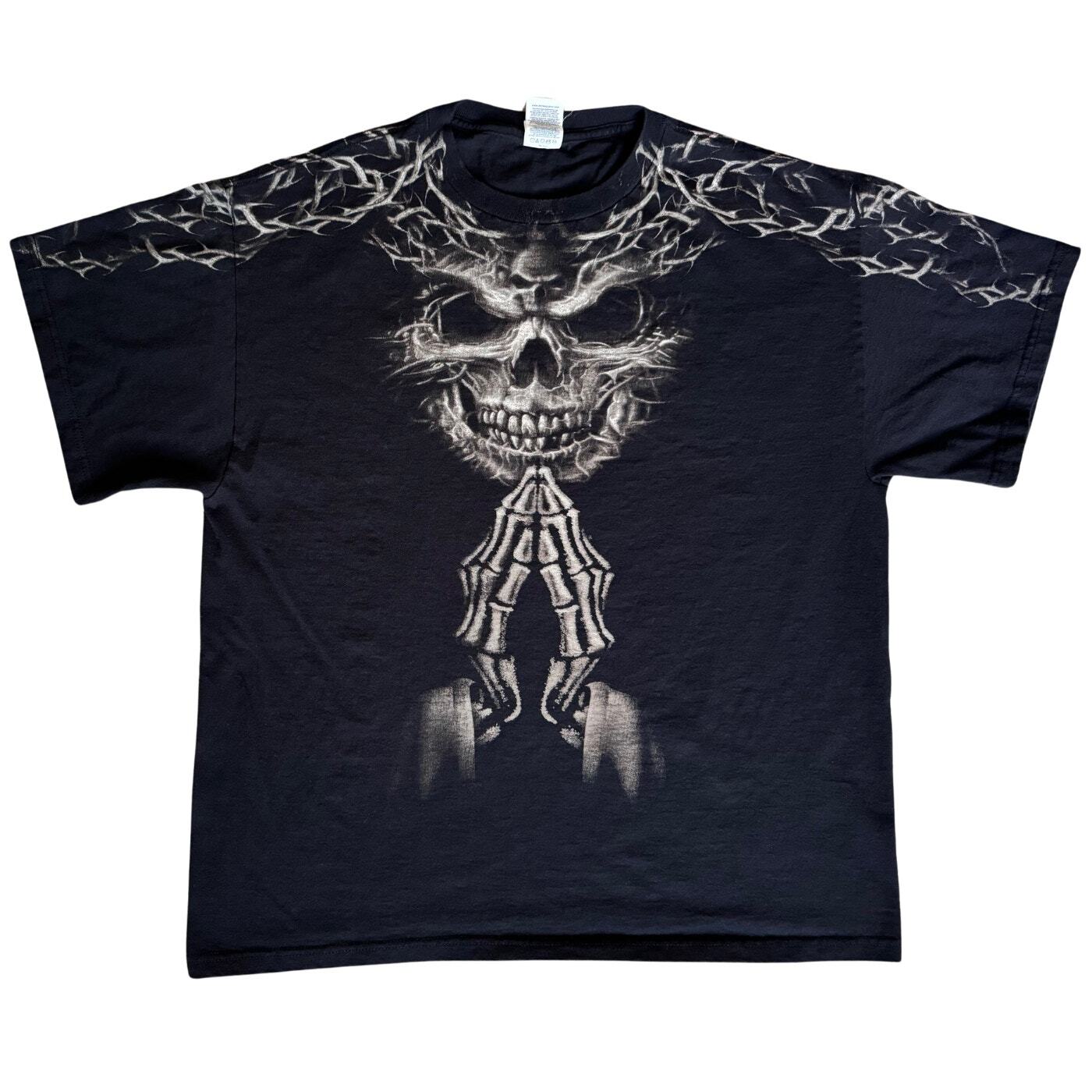 Delta Pro Weight Men\'s Praying Skull Shirt Skeleton Hands Retro Goth XL Black