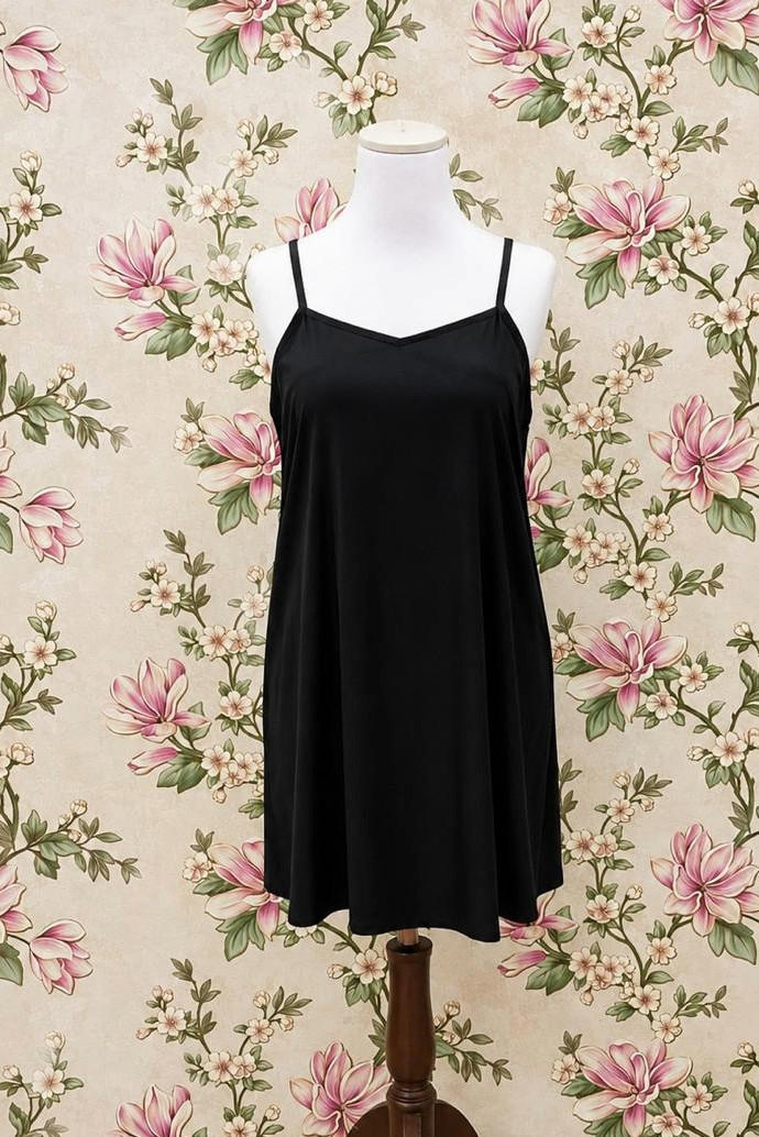 SoieRose Black Cotton Modesty Layer Full Slip with Adjustable Strap SR-1330