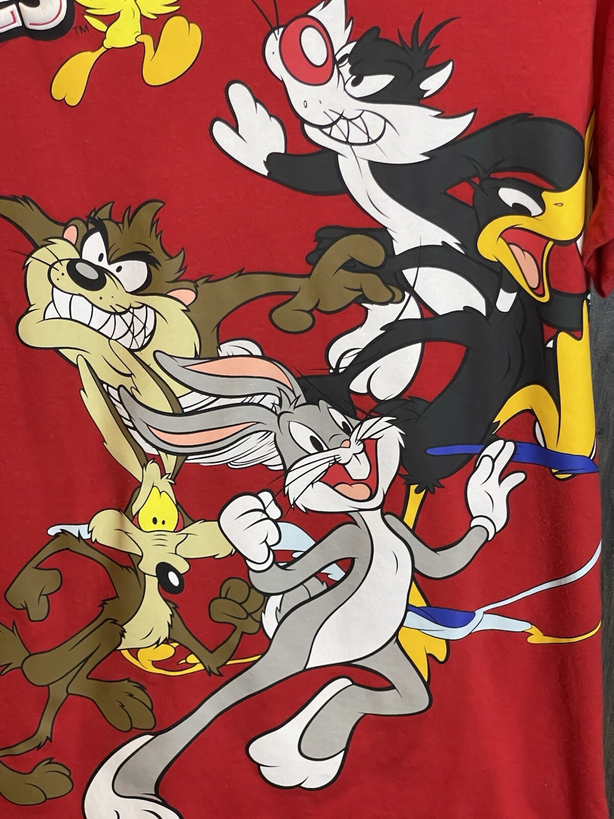 Vintage Looney Tunes AOP Red Graphic T-shirt Tweety Bugs Bunny Sylvester  Taz L