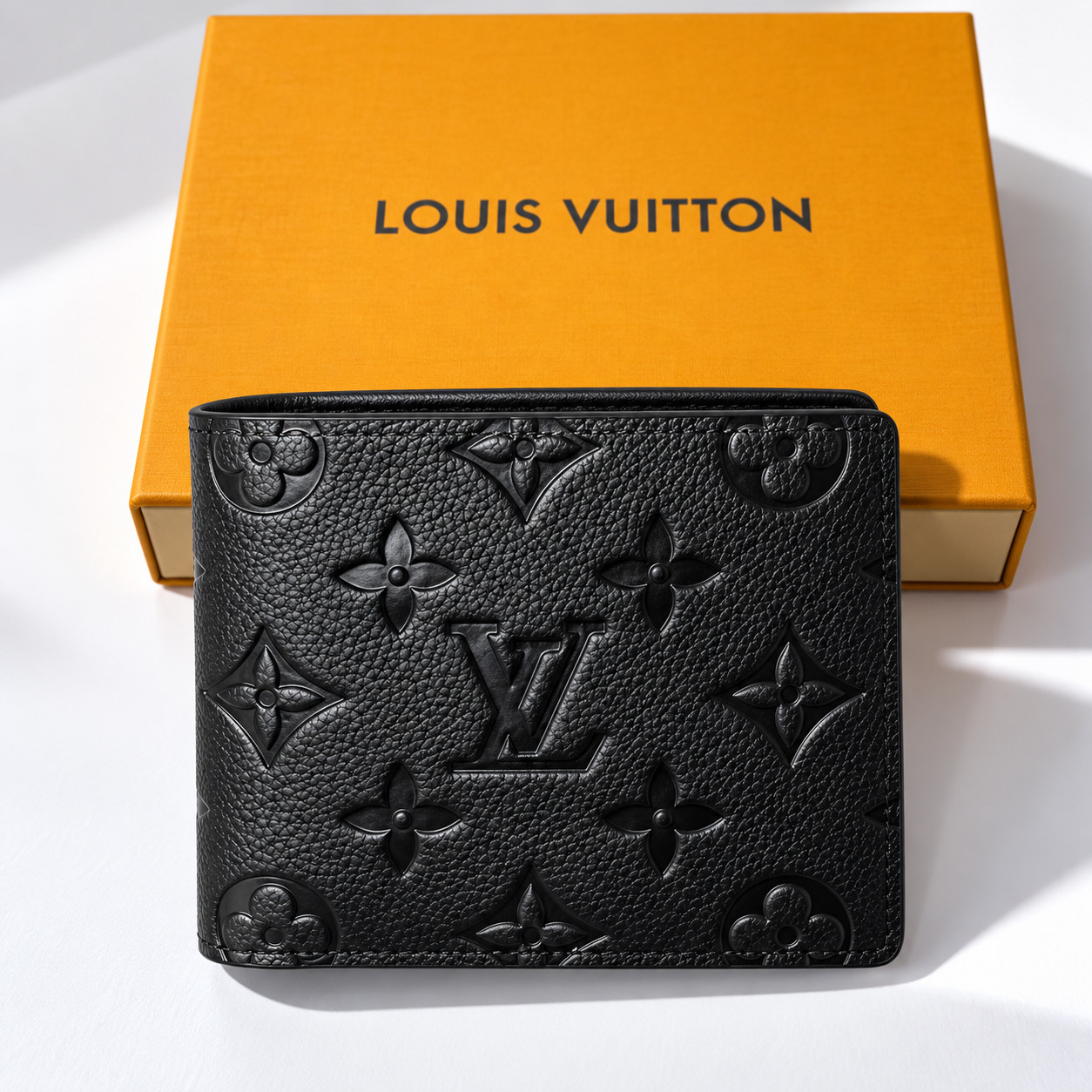 Louis Vuitton Monogram Men\'s Black Logo Bifold Wallet w/ ID Window & Card Slots 