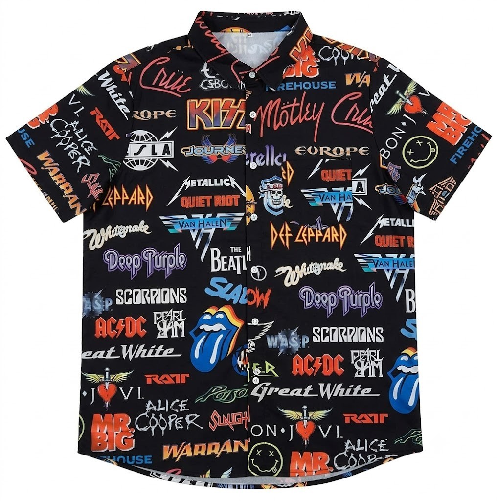 80s Rock Band Hawaiian Shirt, Vintage Retro Music Shirt, Men's Button Down