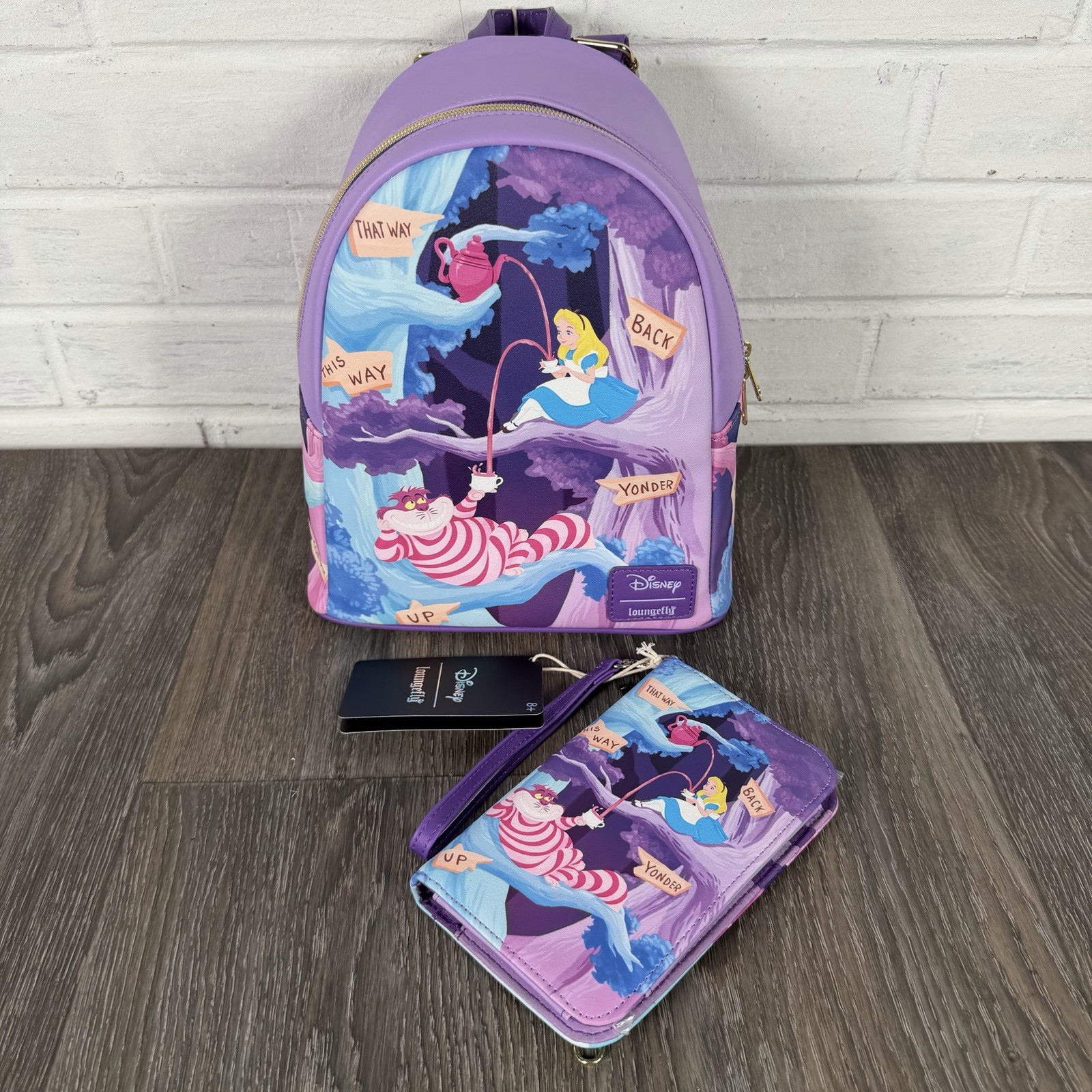 Loungefly Disney Alice In Wonderland Cheshire Cat Mini Backpack Tech Wallet Set