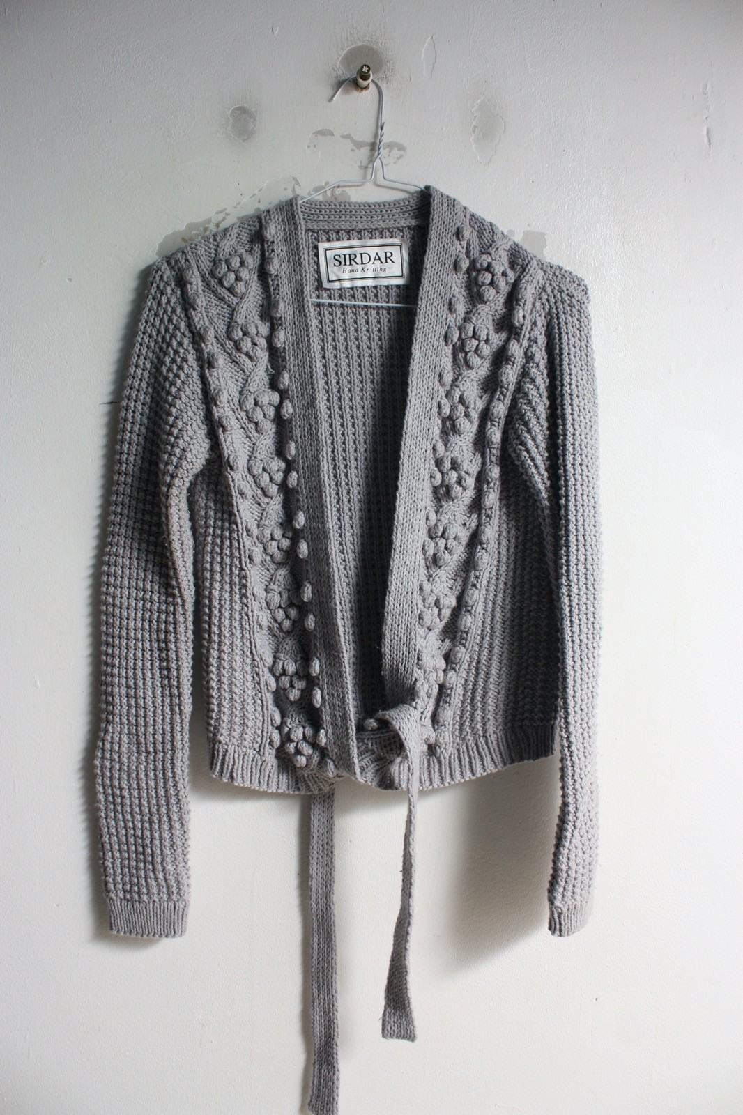 Sirdar Hand Knit Cable Knit Cardigan - Grey - Size Small (a15)