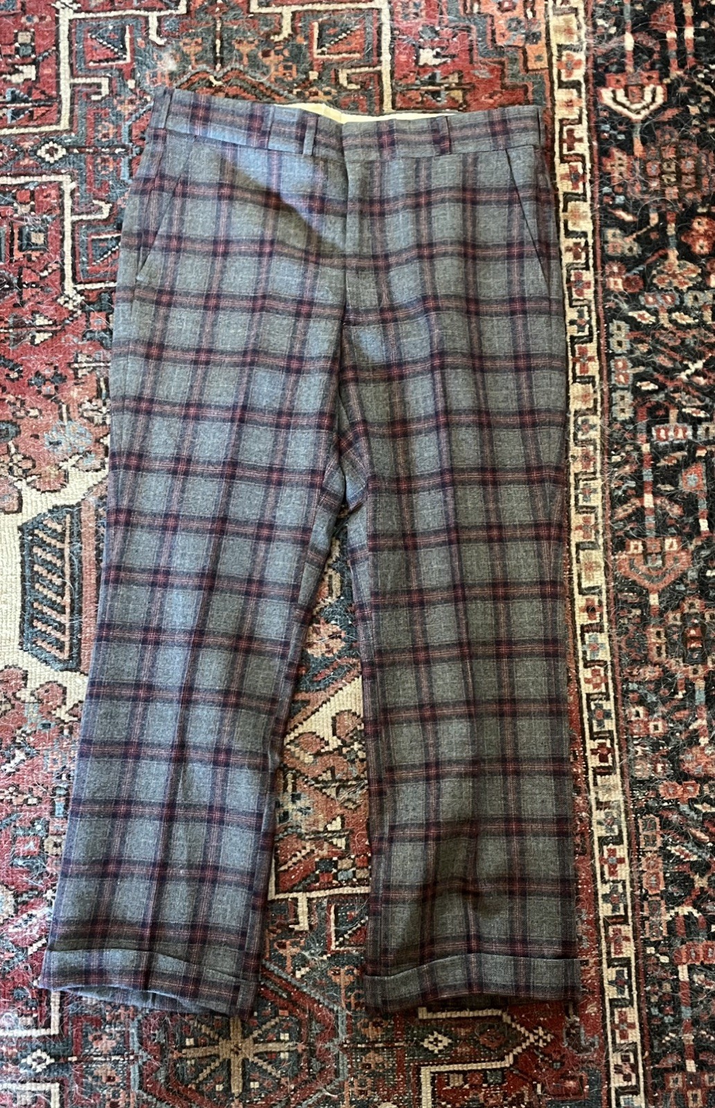 Mens Vintage 70s Corbin Scottish Tartan Wool Pants Blue Plaid menswear prep trad