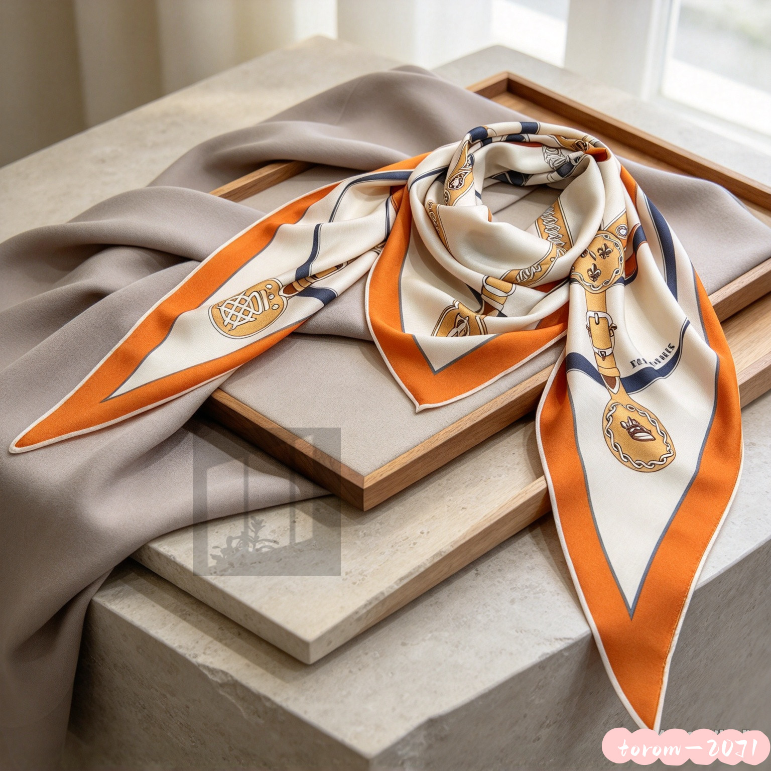 Hermès Women\'s Staying warm in winter Square silk scarf orange 53*53in