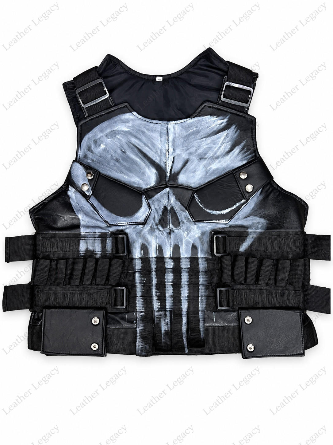 Punisher Inspired Skull Tactical Vest Real Leather Body Armor Halloween Costume