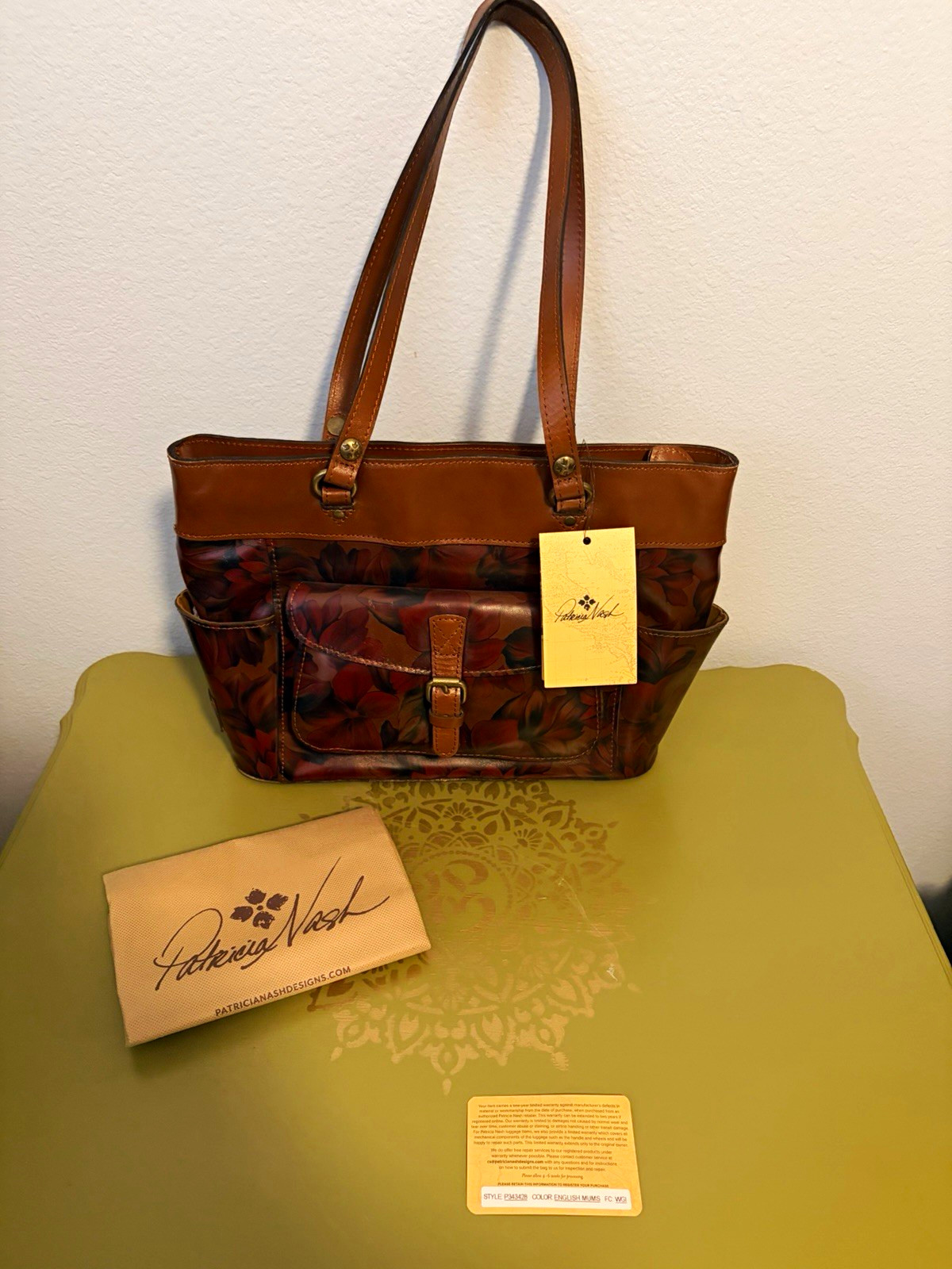 Patricia Nash Bolsena Tote English Rustic Mums Floral Leather Bag P343428 NWT