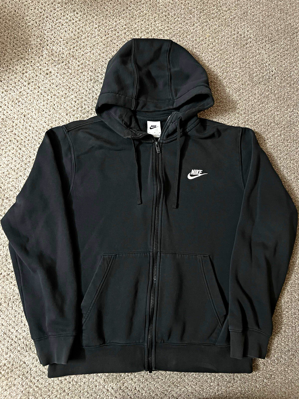 Nike Men\'s Black Full Zip Hooded Fleece Hoodie w/ Pockets Size M