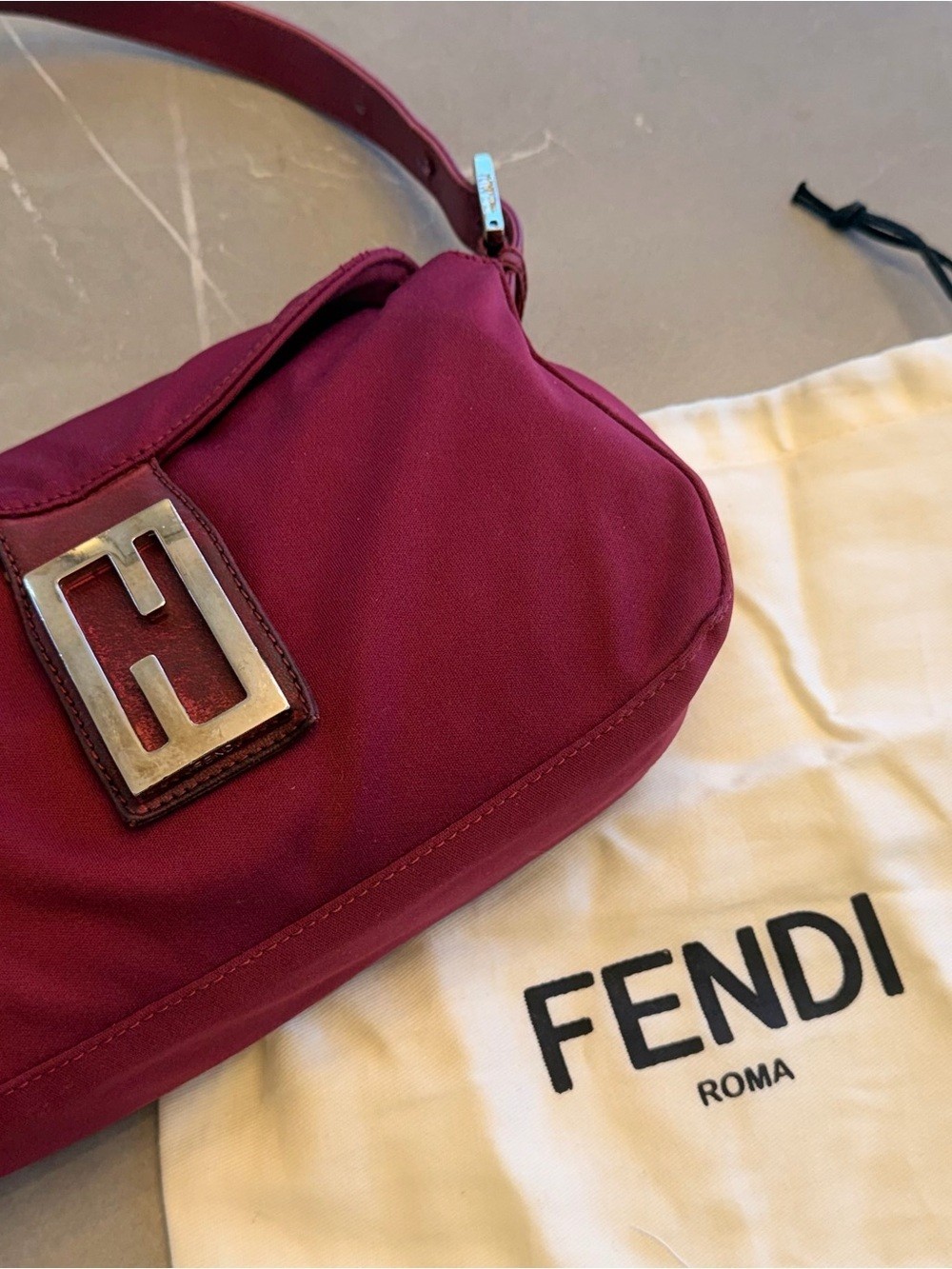 Fendi Wine Red Shoulder Bag with Signature \'F\' Hardware