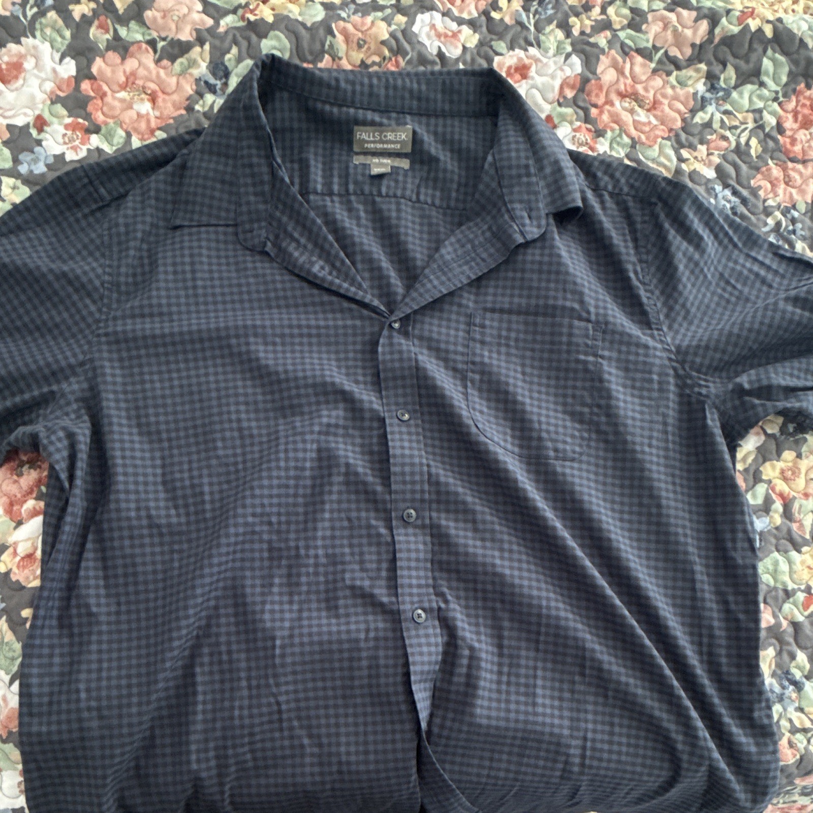 Falls Creek Performance No-Tuck Men\'s 3XB Big & Tall Blue Gray Check Woven Shirt