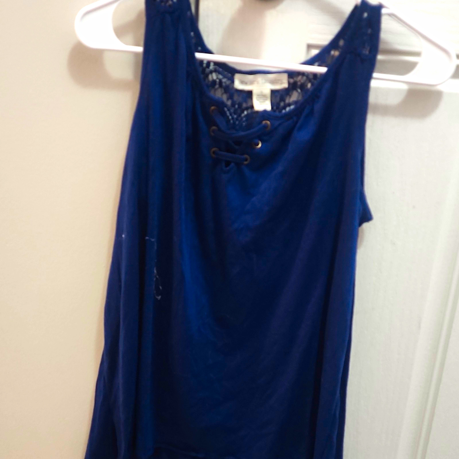 New York Laundry Women\'s Blue Solid Lace-Up Grommet Scoop Neck Tank Top S