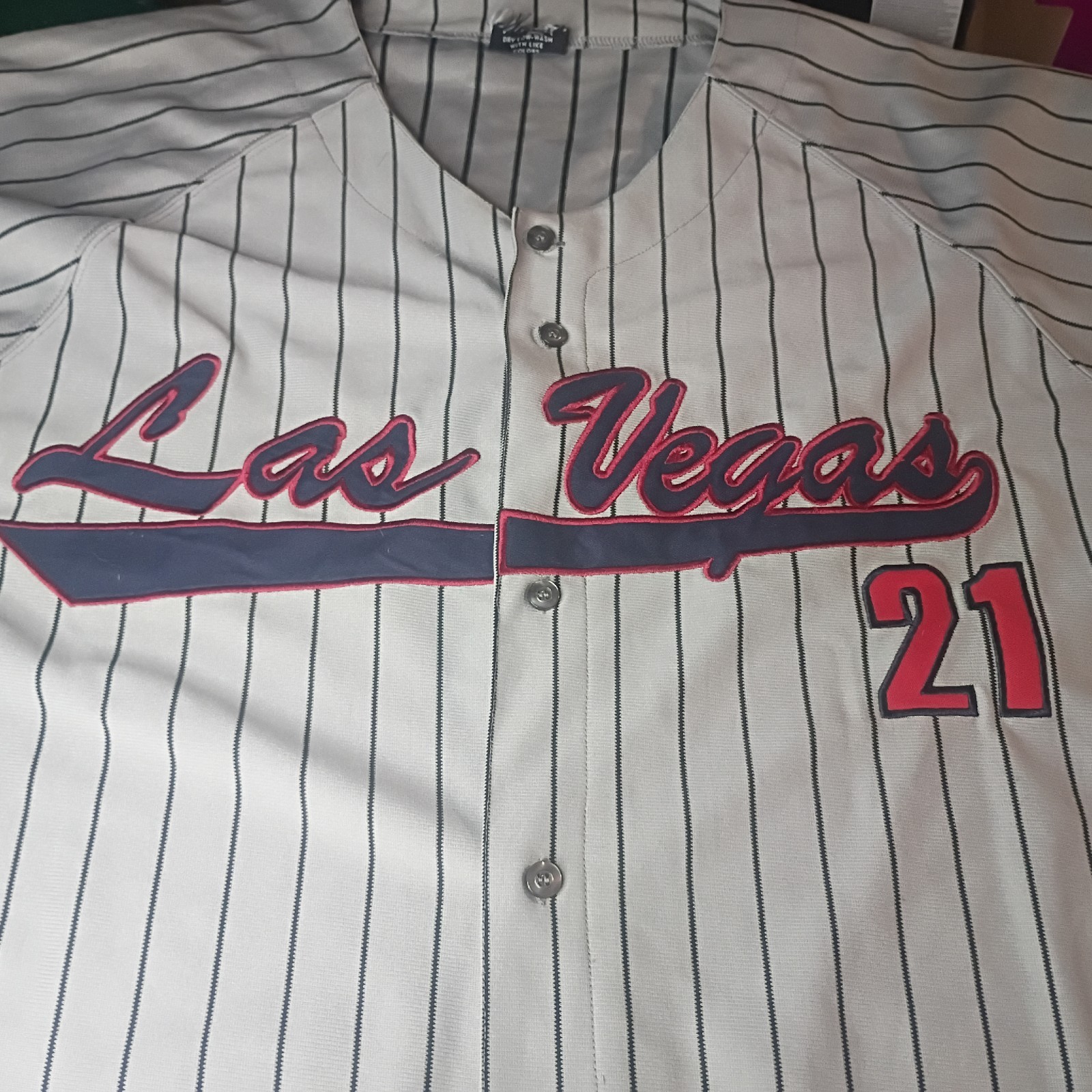 NWT Las Vegas 21 Pinstripe Baseball Jersey Button Front Shirt HAW-017 MSRP $60