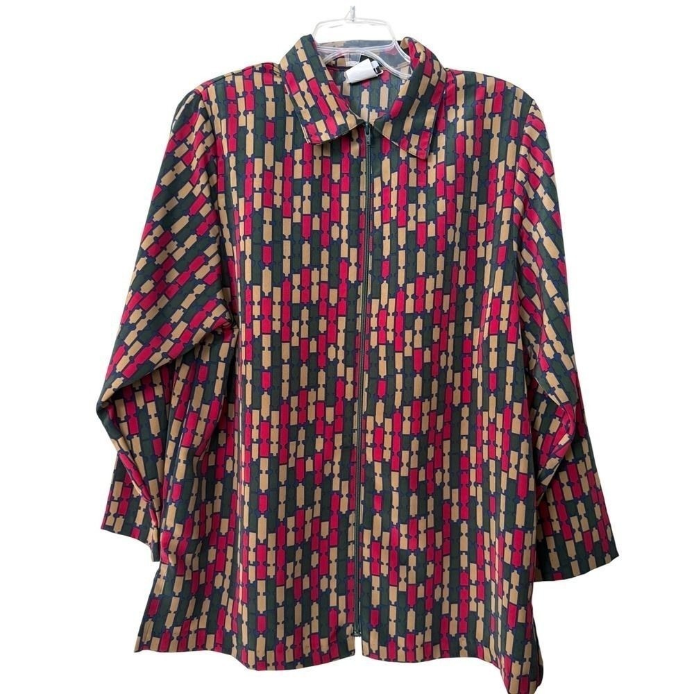 BonWorth Vintage Geometric Print Zip Front Shirt Jacket Women Size Medium