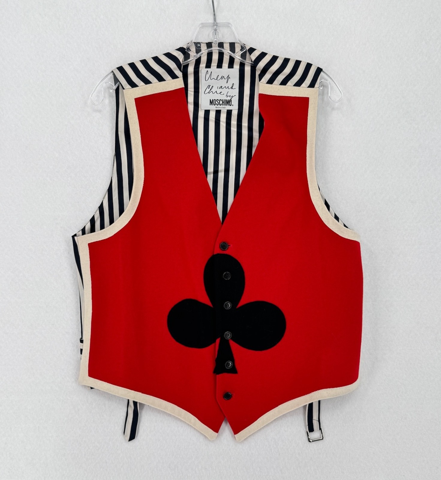 Vintage Moschino Cheap & Chic Red Club Card Suit Wool Vest Sz US 44