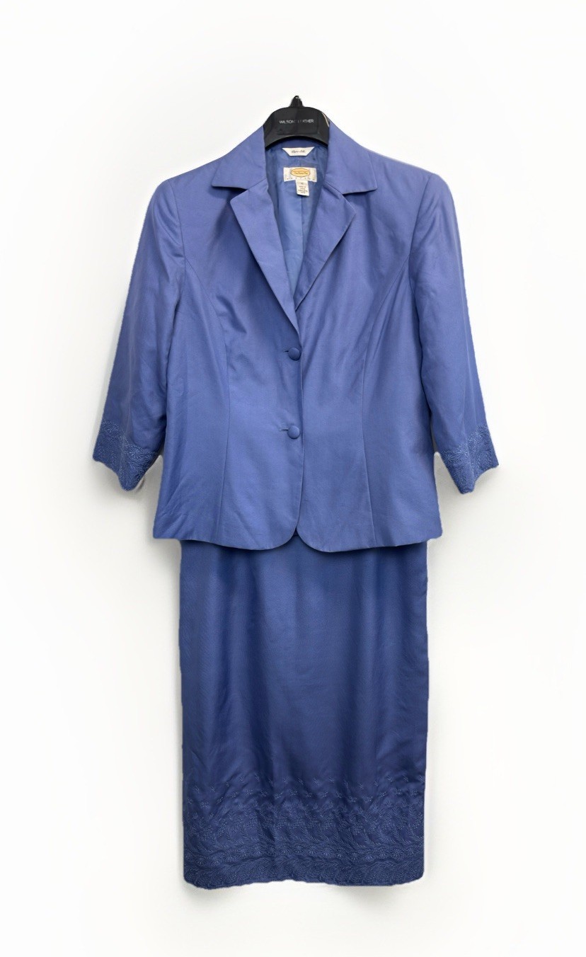 NEW Vintage Talbots Pure Silk 2 Pc Jacket Skirt  Purple Petite 10/12 Embroidered