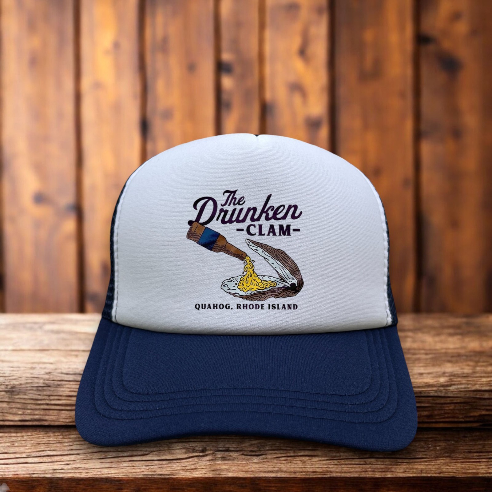 The Drunken Clam Mens Trucker Hat Navy Snapback Stewie Griffin Cap