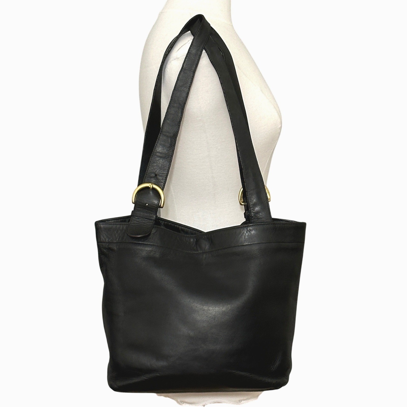 VTG 90s Coach Soho Lafayette Tote 4140 Black Leather 2 Strap Gold Buckle Classic