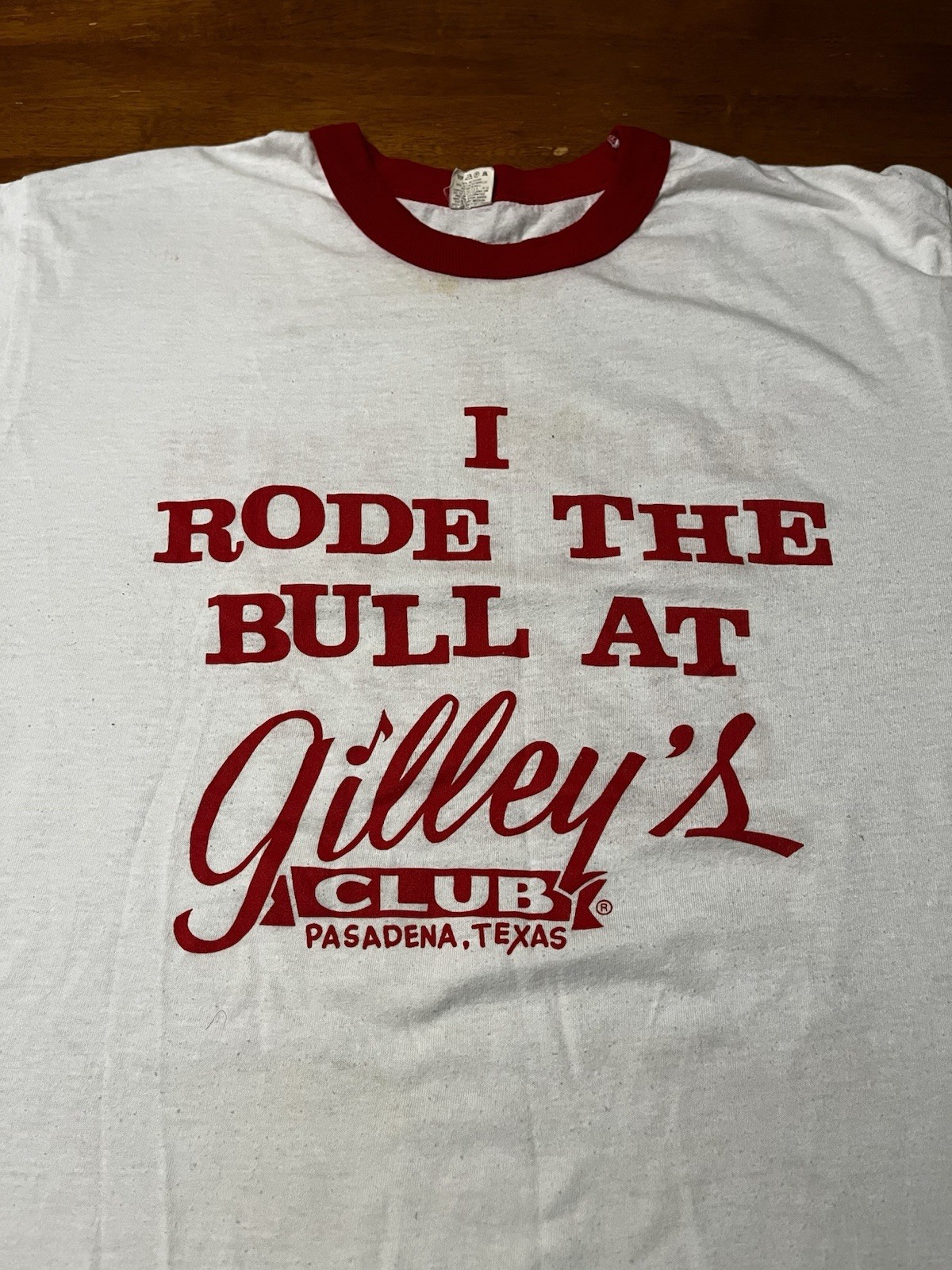 VTG 80s Gilleys XL Ringer Shirt Pasadena Texas Screen Stars Made In USA 50/50