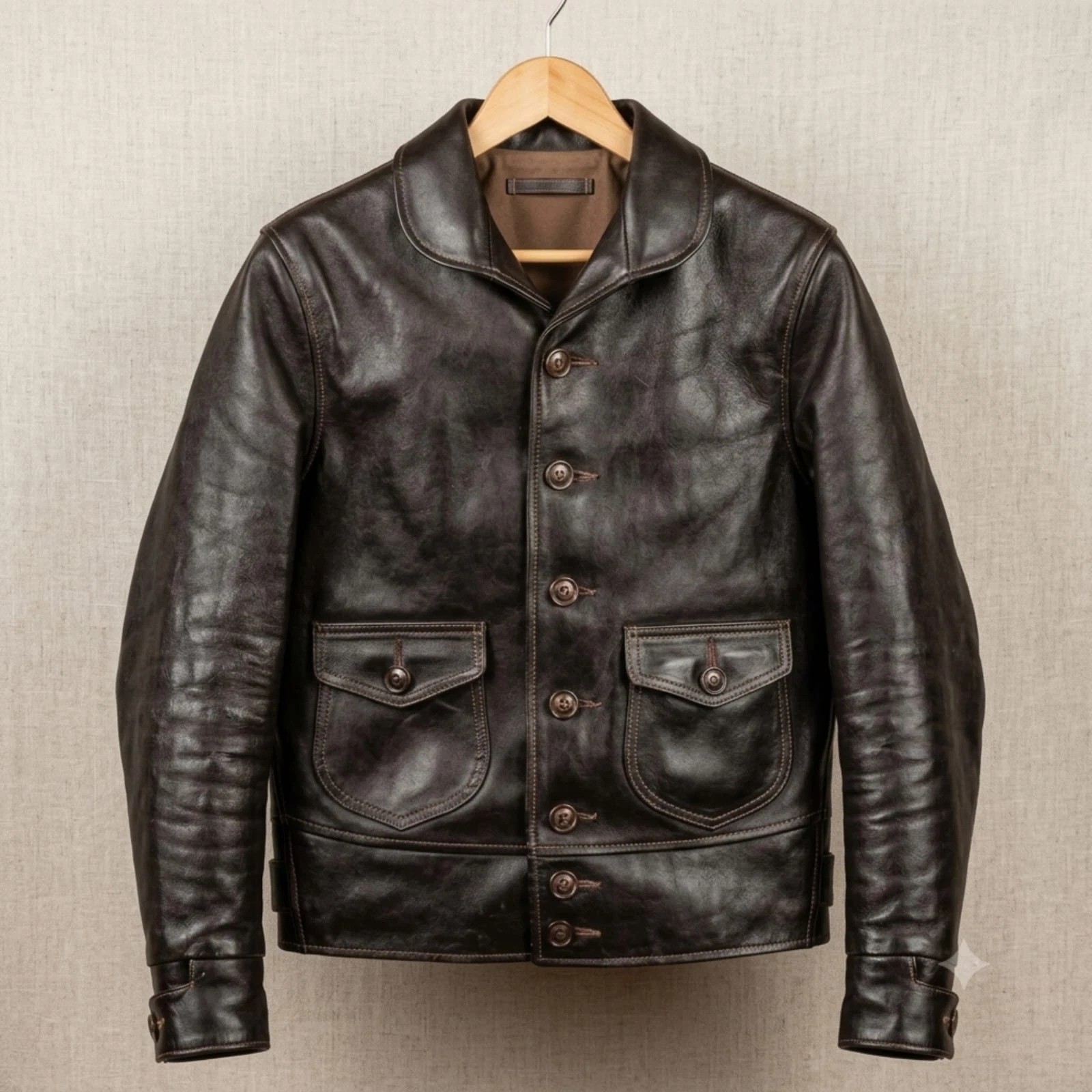 Mens Handmade Dark Brown Leather Jacket Vintage Cossack Style Workwear Coat