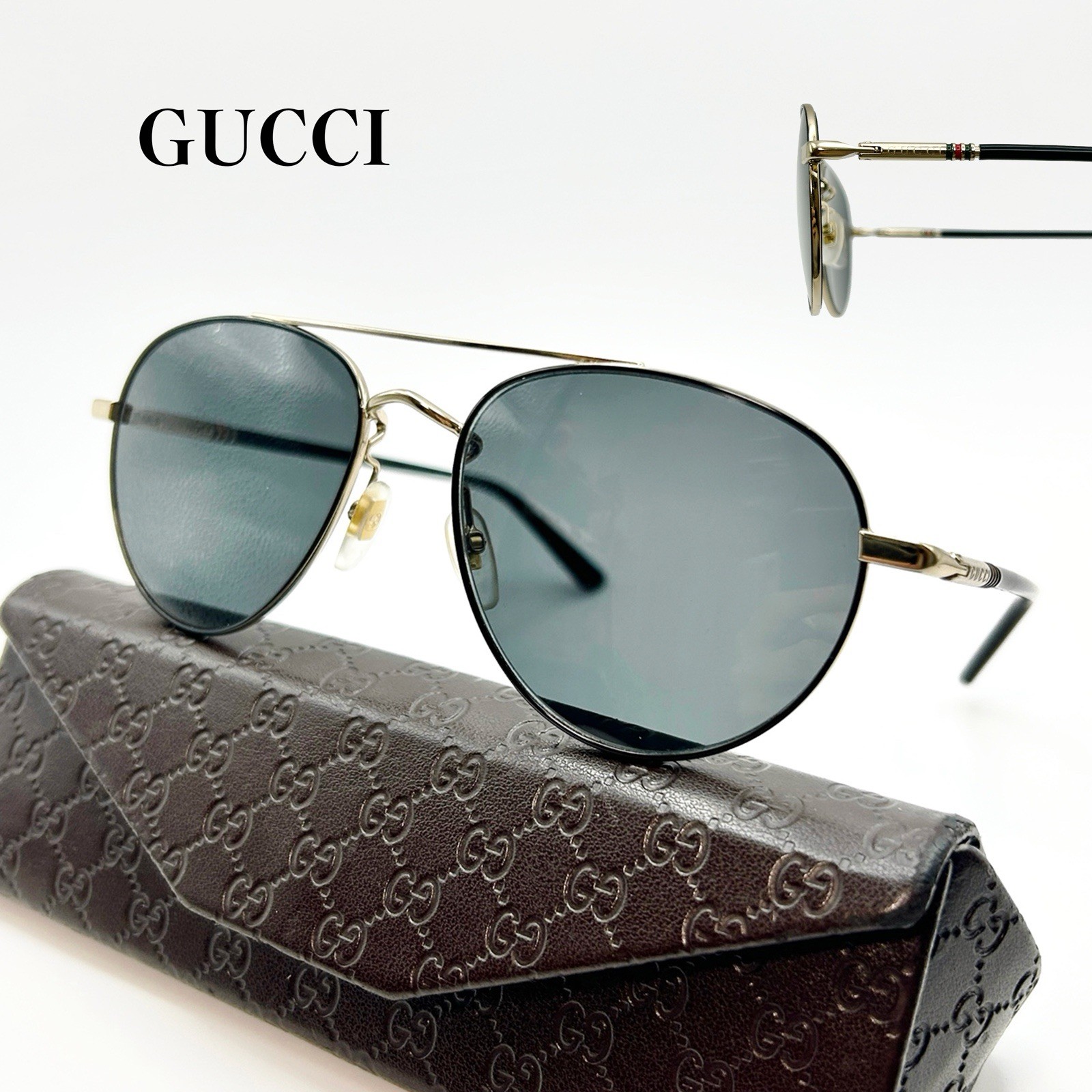 READ DESC GUCCI GG0388S Gold Black Aviator Sunglasses Gray Lenses Case