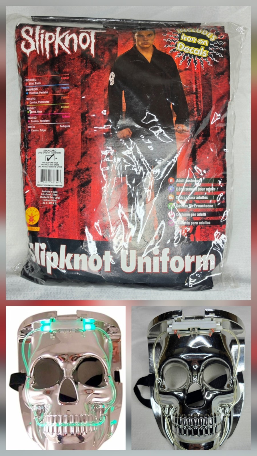 Slipknot Uniform Adult Standard Size Medium Black Halloween W/ Silver Chrome Led