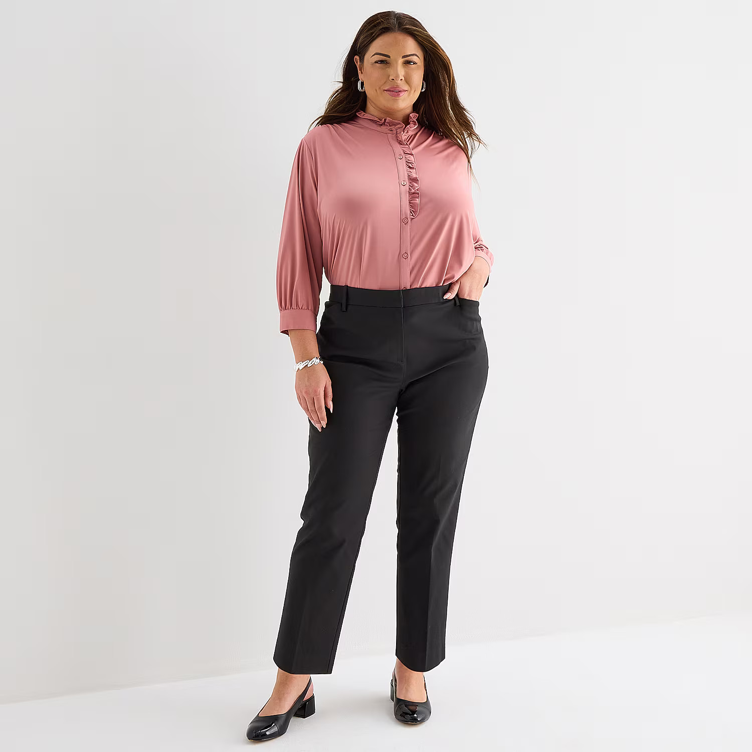 Liz Claiborne Women's Emma Mid Rise Plus Size Stretch Straight Ankle Pants