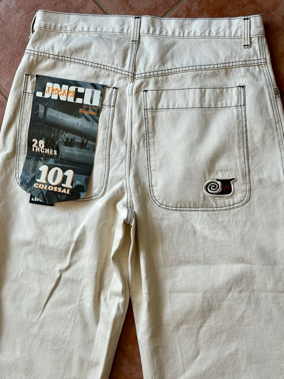NWT JNCO Twin Cannon Jeans White Denim Embroidered Mens 44x32 Wide 101 Colossal