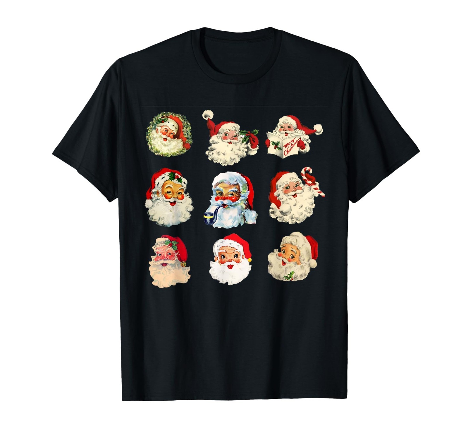 Vintage Christmas Santa Claus Faces Funny Old Fashioned Xmas T-Shirt