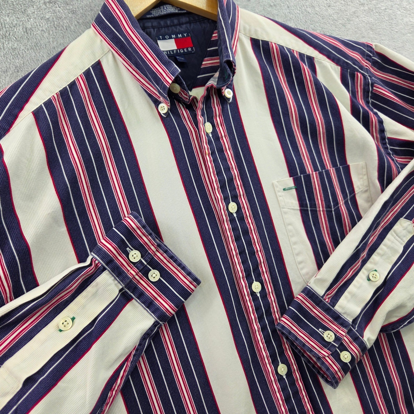 Legacy 90S VINTAGE Americana TOMMY HILFIGER Crest Striped Button Down Shirt M