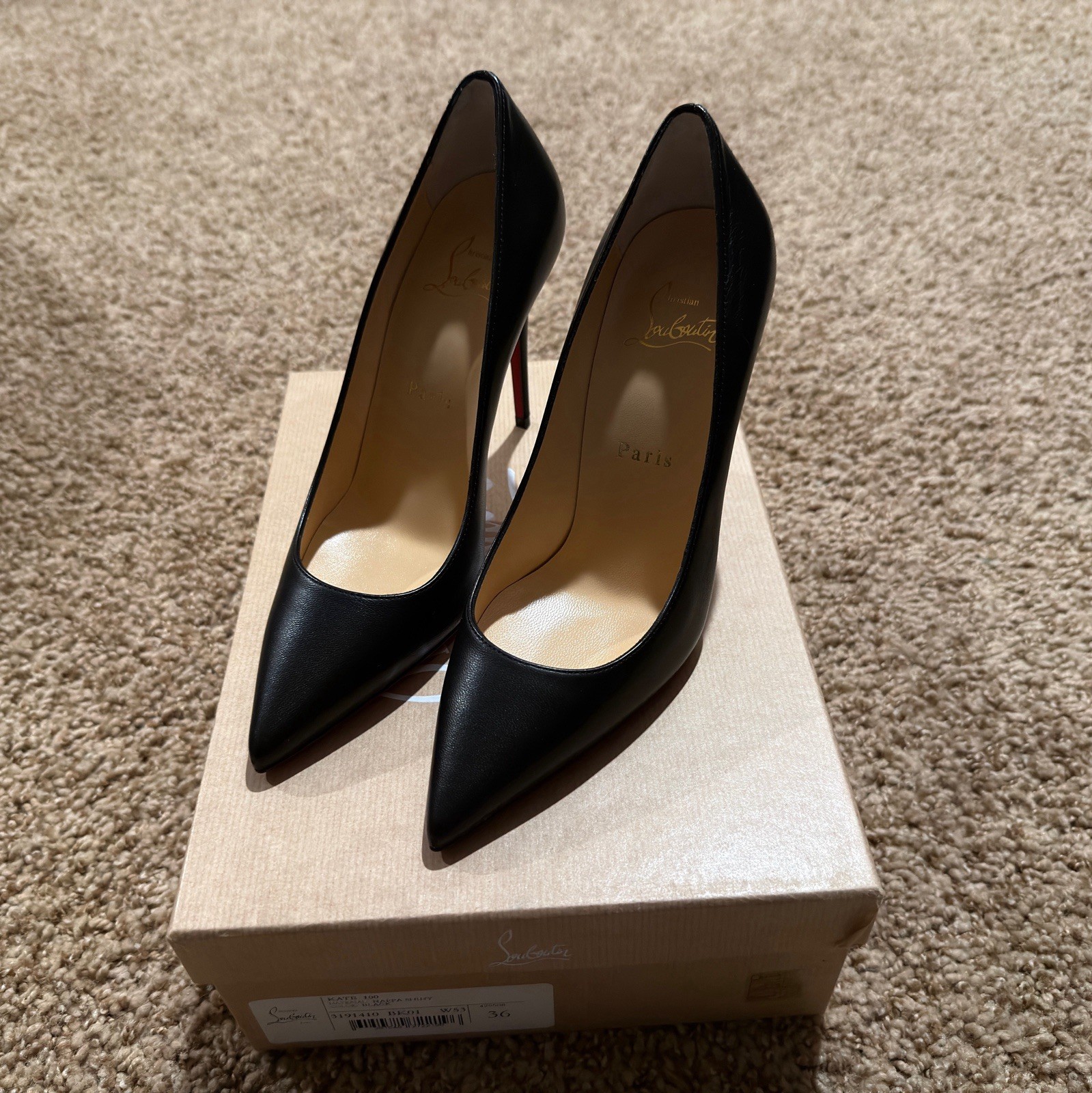 Christian Louboutin Kate 100 Black Leather Heels US 6 EU 36