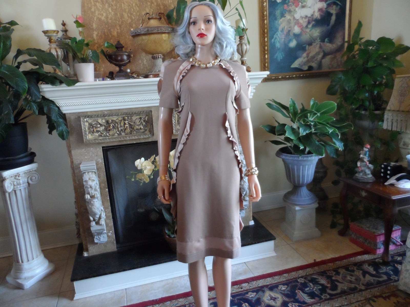 Lanvin Les 10 Ans Light Brown Sheath Dress w/Raw Edge Ruffle Trim – Size M
