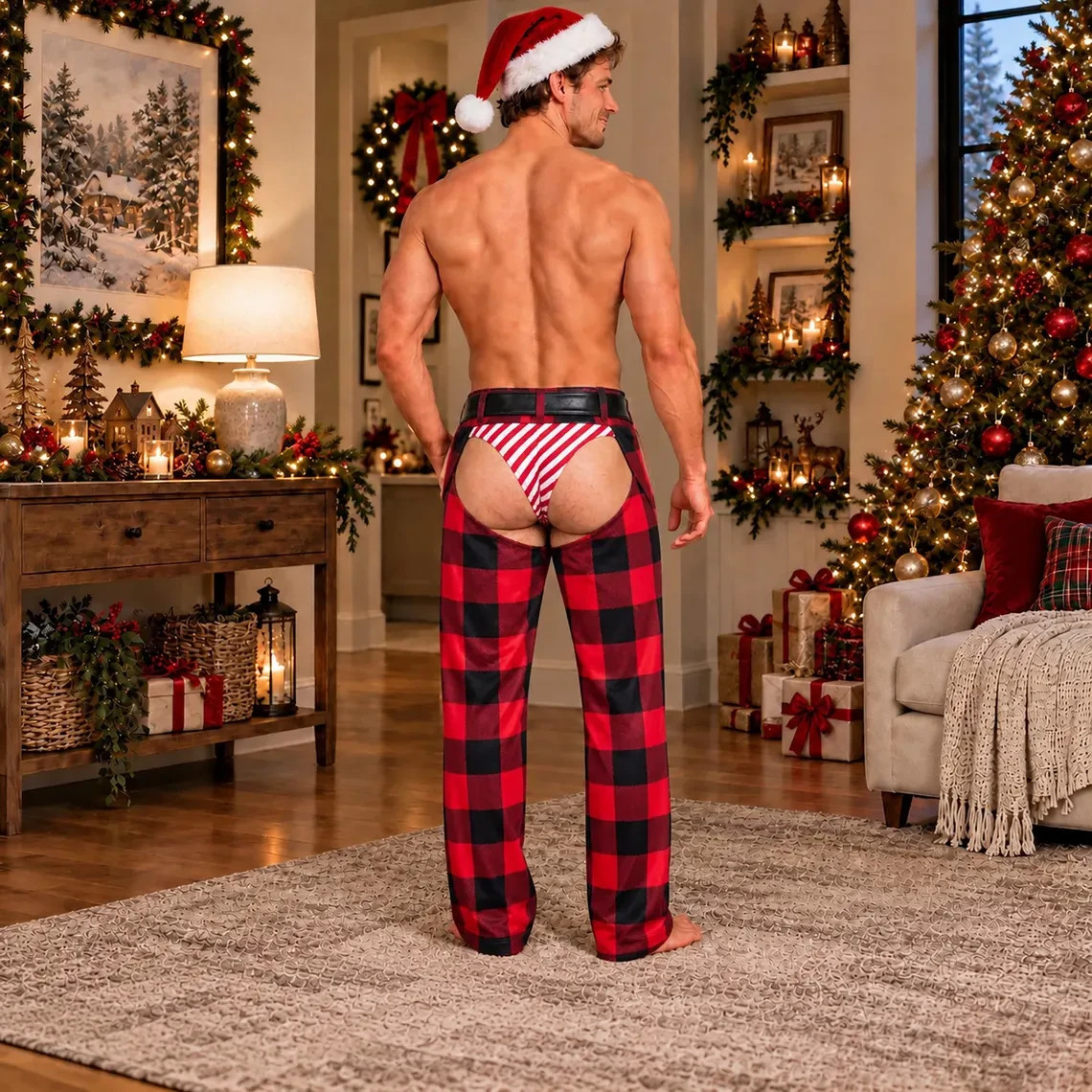 Personalized Funny Photo Pajama Pants, Custom Fake Thong Fake Butt Sleepwear