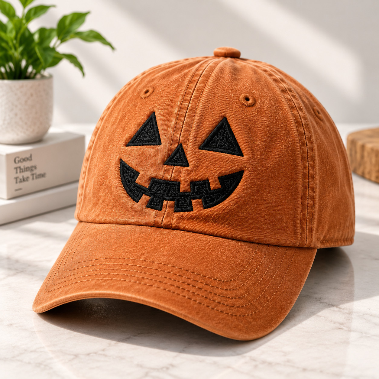 Halloween Pumpkin Jack O Lantern Baseball Cap Washed Cotton Orange Dad Hat