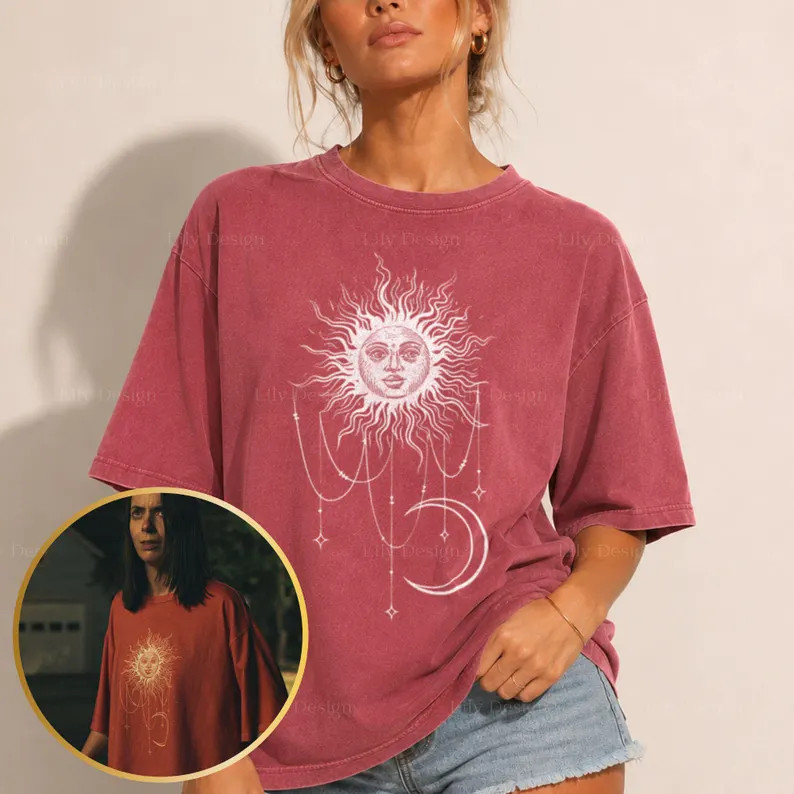 Patricia Widow\'s Bay Shirt Celestial Sun Moon Boho Tee Horror Movie Fan Gift