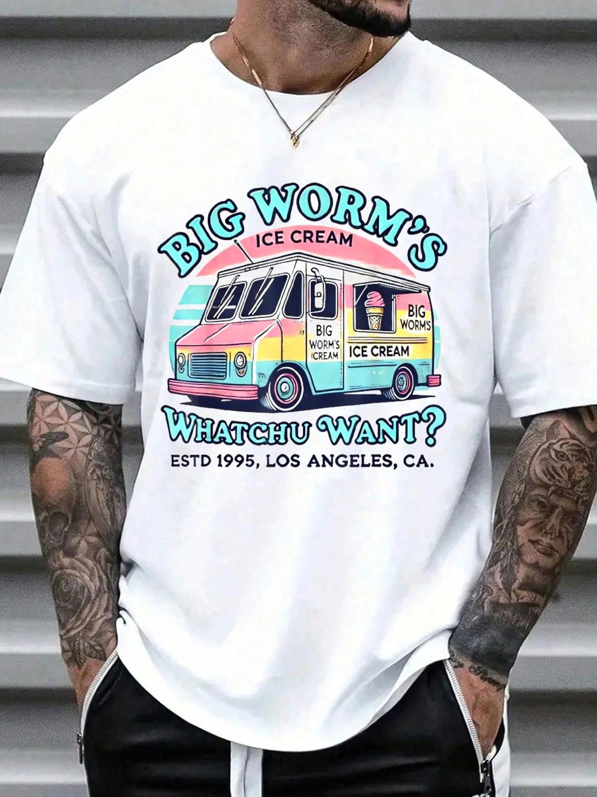 Big Worm\'S Ice Cream T-Shirt, Casual Crew Neck Short Sleeved Summer Top