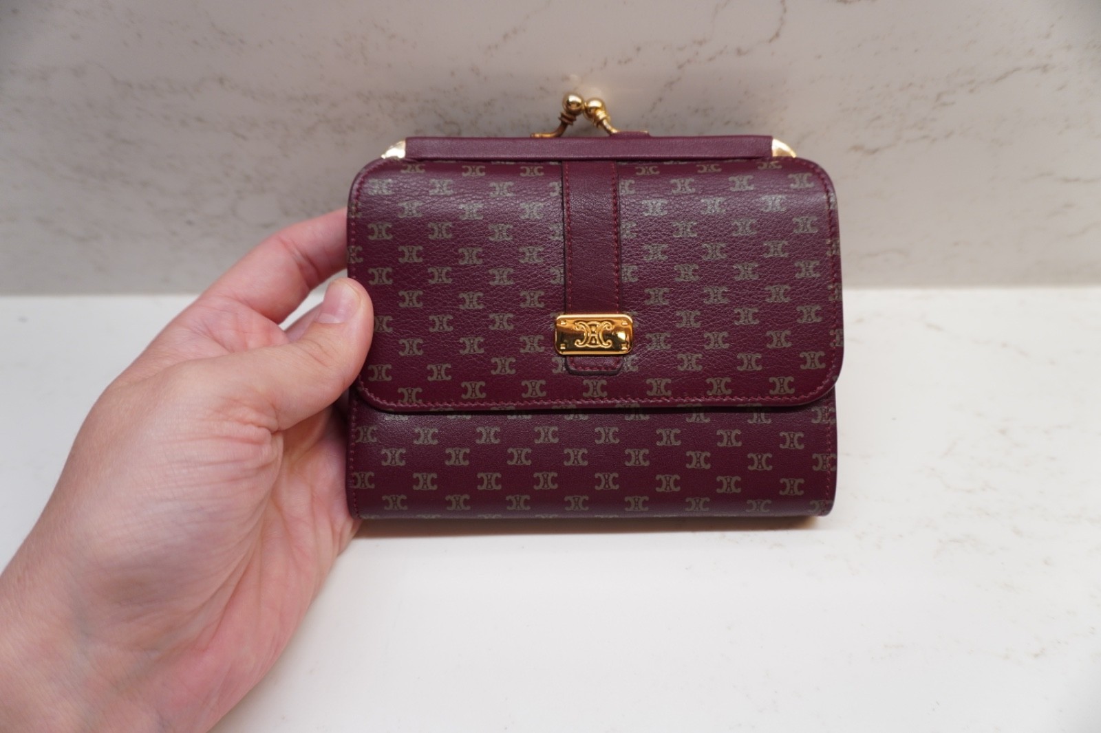 Celine Macadam French Purse red with grey logo gold hardware CoA included