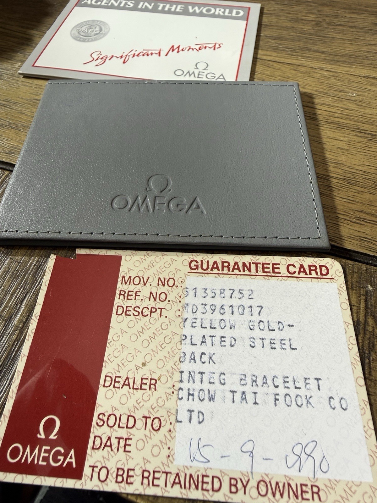 Vintage Omega Watch Warranty Card, Booklet And Wallet - Gray 1990