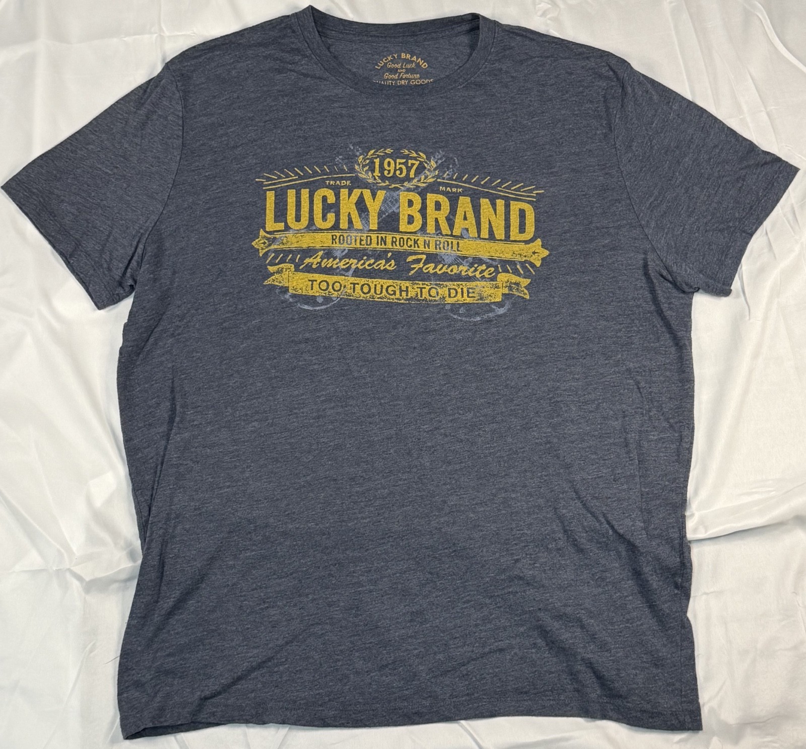 Lucky Brand Men’s XL T-Shirt 1957 Rooted in Rock N Roll Graphic Heather Blue