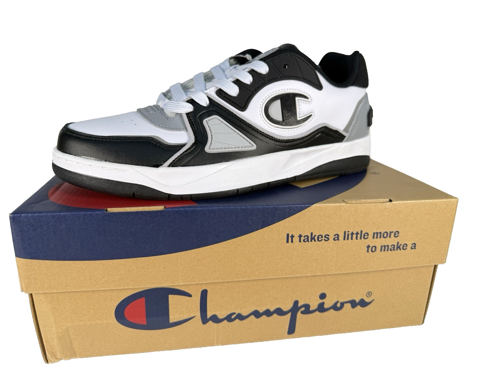 Champion Rezone Drill Lo Mens White Black Grey Low Sneakers Brand New
