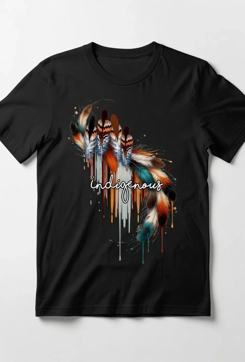 Indigenous Feathers T-Shirt - Native American Pride Watercolor Tee Sizes S-5XL