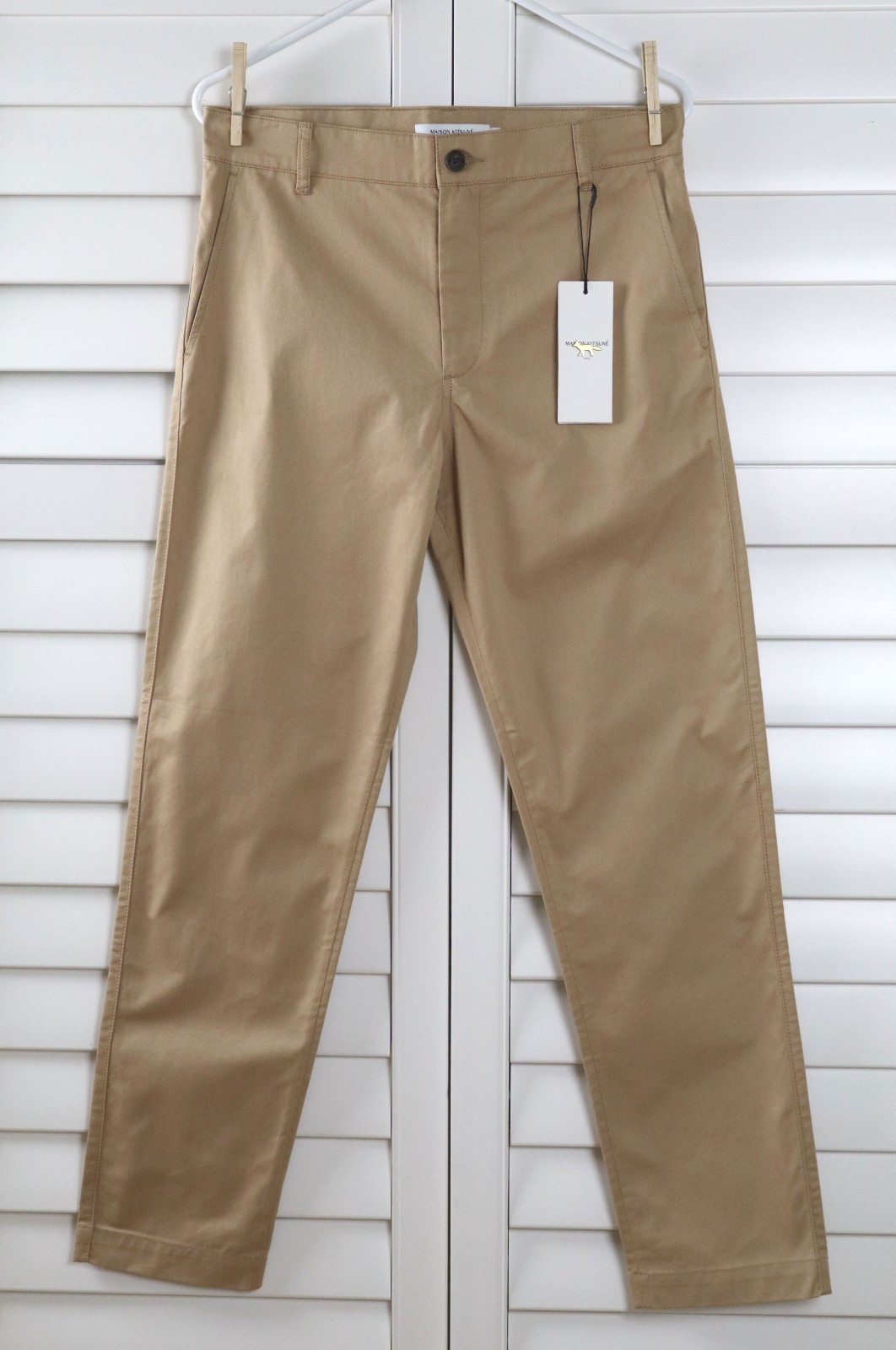 MAISON KITSUNE Paris NWT $365 Mens Khaki Tapered Pants in Beige Size 40