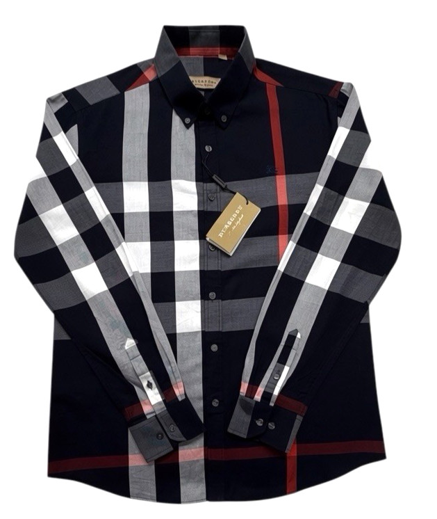 Authentic Burberry London Shirt Mens 2XL XXL Black White Red Plaid Brand New
