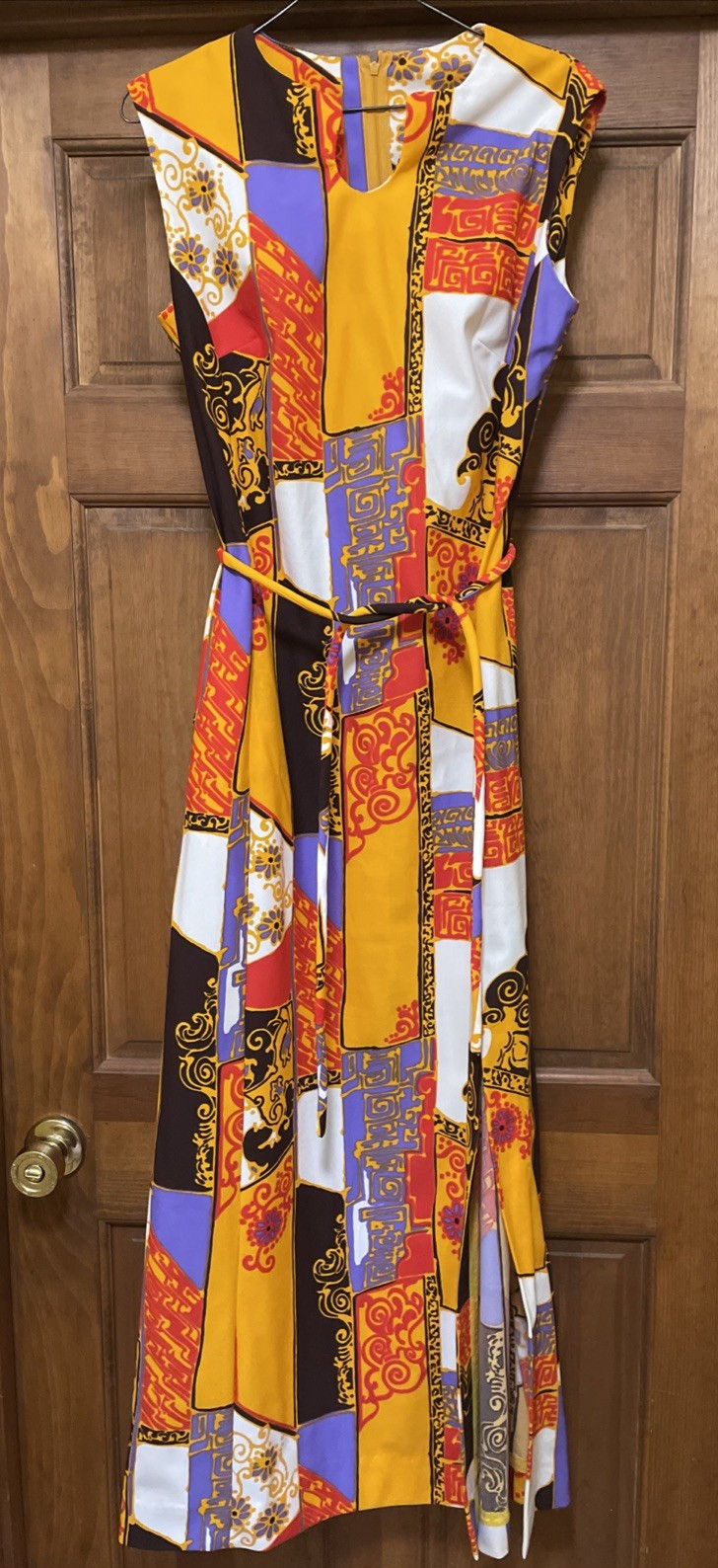 Vtg 60’s Alice Of California Slim Sheath Hostess Gown Maxi Dayglo Sz 8/10