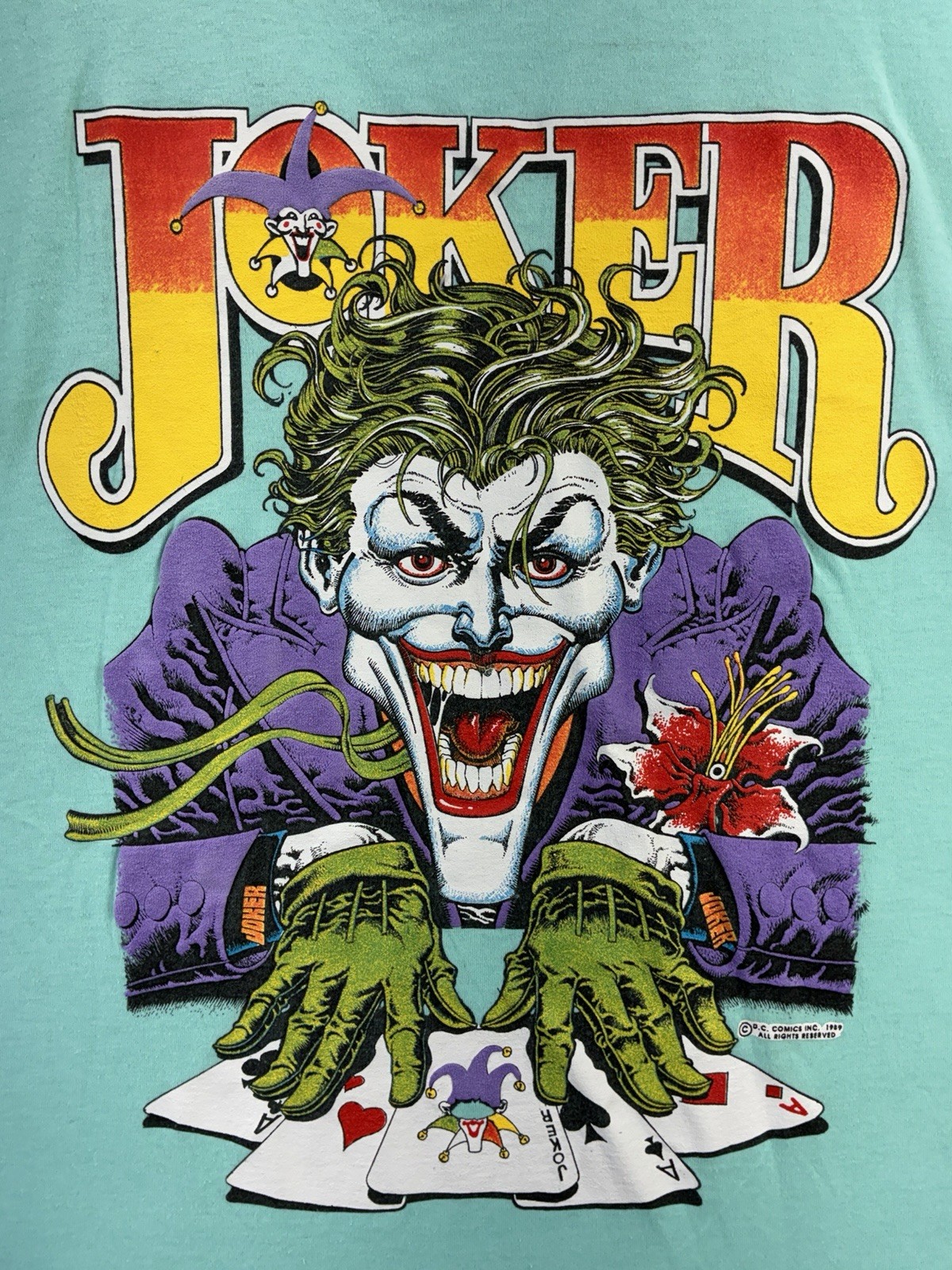 VTG The Joker DC Comics 1989 T-Shirt XL Teal Puff Print RARE Batman 80s USA Mint
