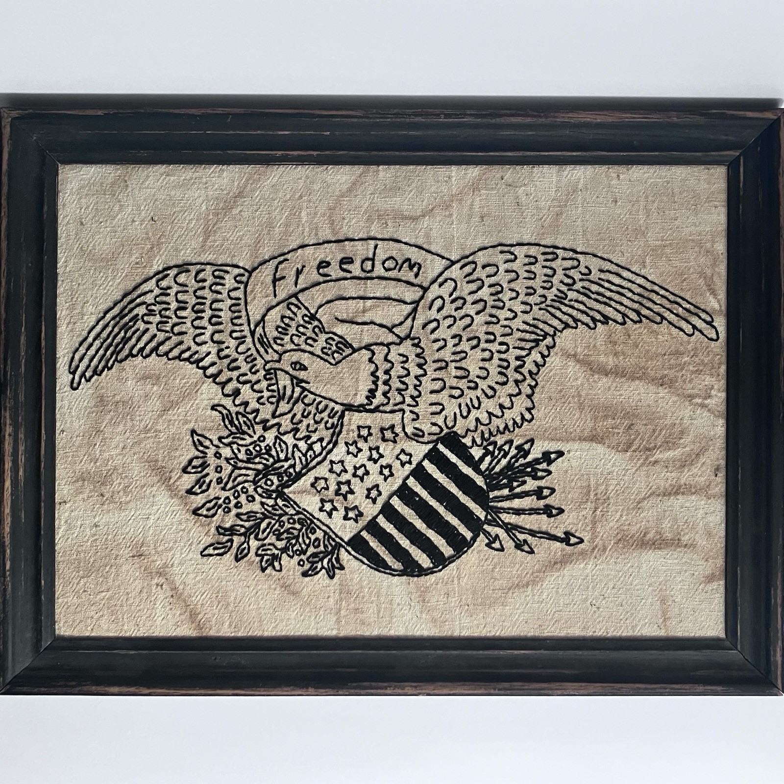 Vintage BLACKWORK EMBROIDERY American Eagle / PATRIOTIC Hand Stitched / USA