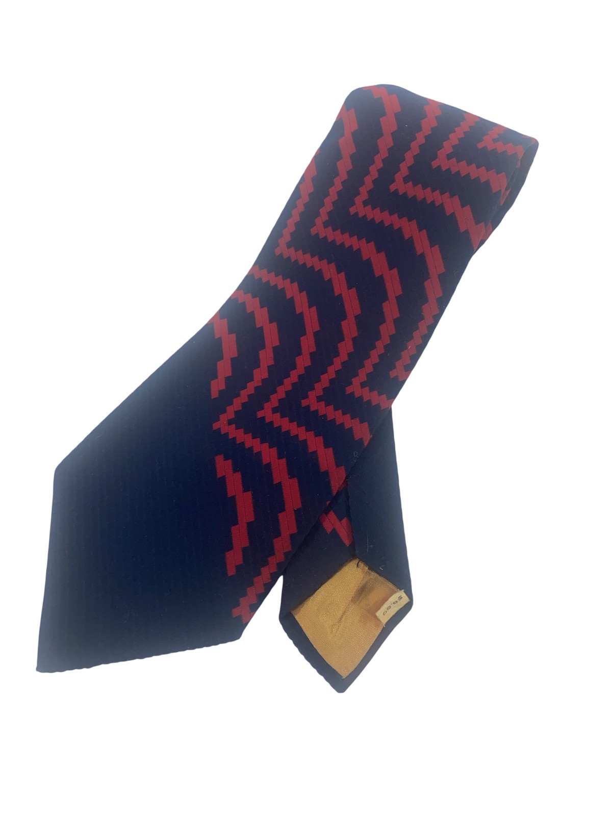 Jean-Louis Creation Vintage 70s Necktie Navy Red Geometric Wide Tie 4.25”