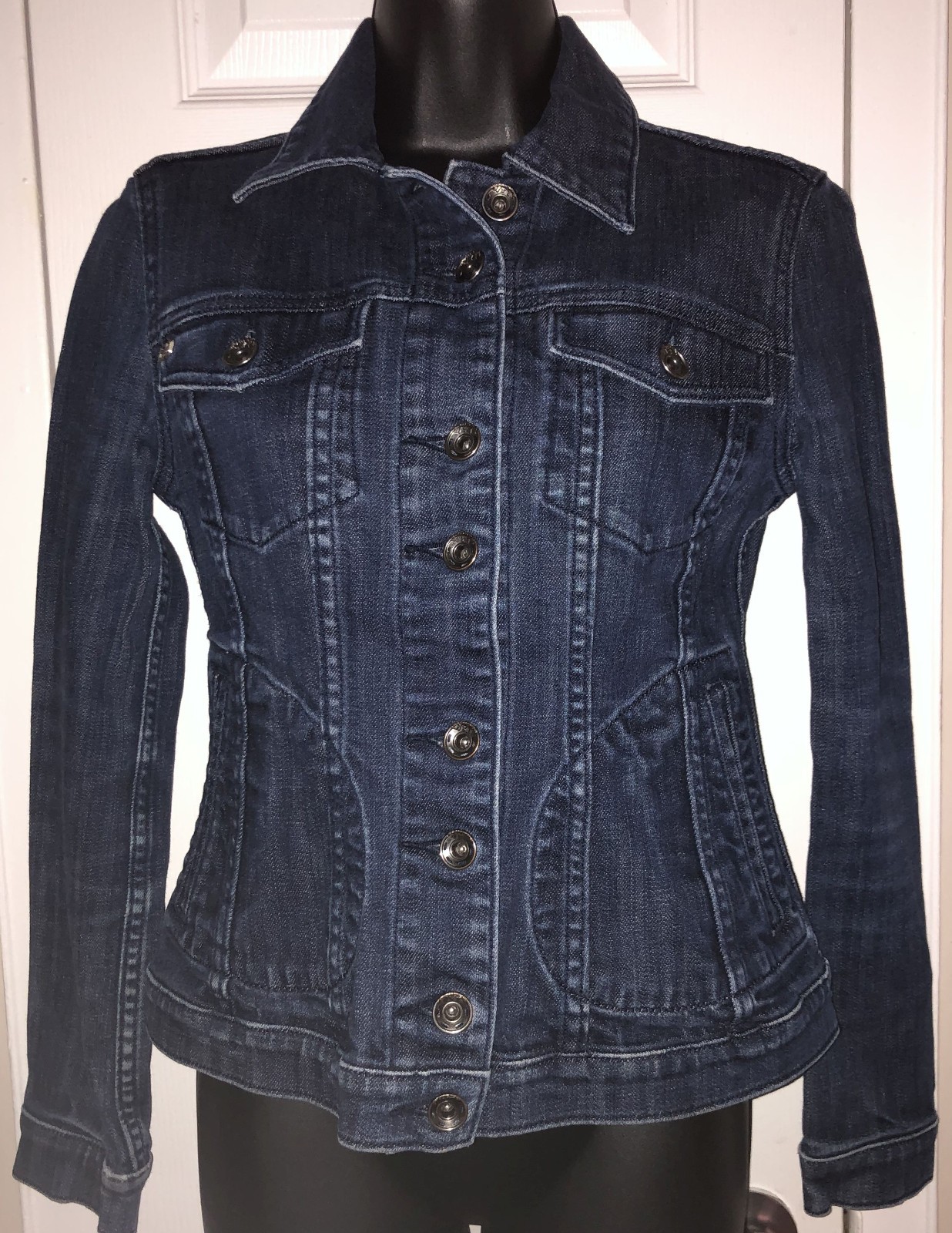Vtg Miss Sixty Collection FITTED Denim Jacket Curved Panel Stitch Y2K - Small