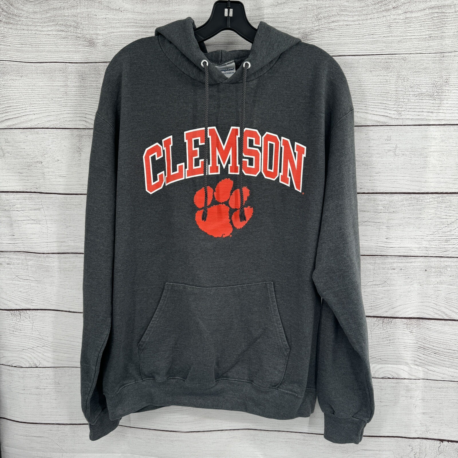Champion Clemson Tigers Hoodie Mens Large Gray Pullover Sweatshirt NCAA Graphic