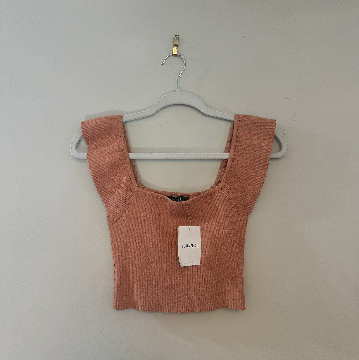 NWT forever 21 square-neck ribbed knit crop top dusty pink peach orange color