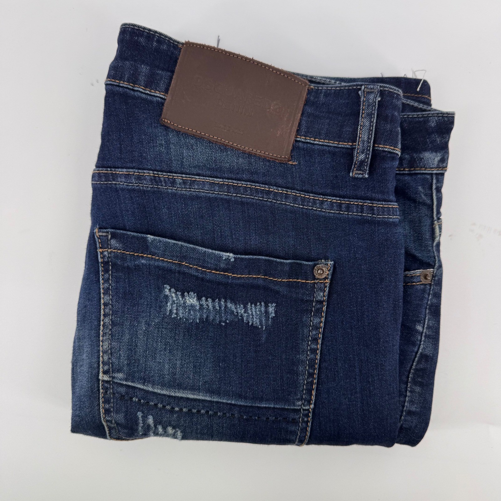 Dsquared2 Jeans Mens 34 Waist Dark Blue Distressed Straight Leg Denim Italy